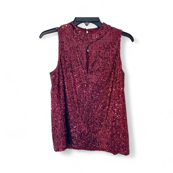 Calvin Klein Tops - Calvin Klein Burgundy Sequin Keyhole Sleeveless Tank Size Petite Small